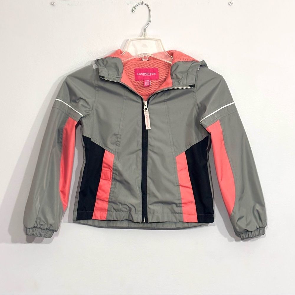 London Fog Gray Coral Girls Colorblock Light Lined Spring Jacket 7/8 Full Zip